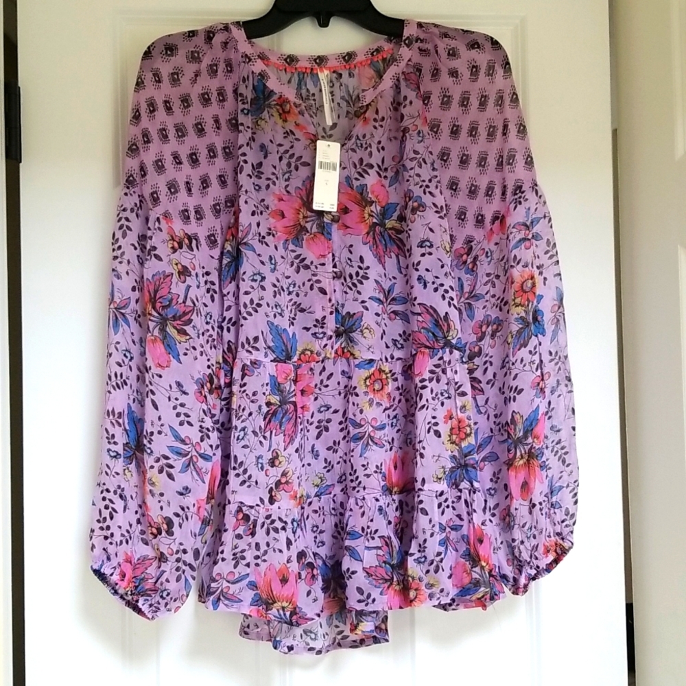 Anthropologie Chiffon Floral Blouse Lavender Top S NWT